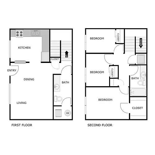Floor plan 3 Bedroom 1.5 Bathroom Townhome