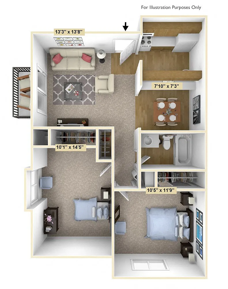 Floor plan Two Bedroom Downey Oak