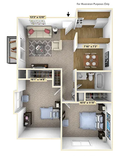 Floor plan Two Bedroom Downey Oak