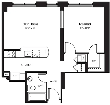 Floor plan AC-T One Bedroom, One Bathroom