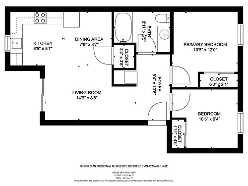 Floor plan 2 Bed 1 Bath