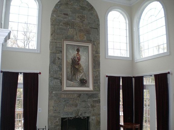 22' Vaulted Living Room Stone Fireplace