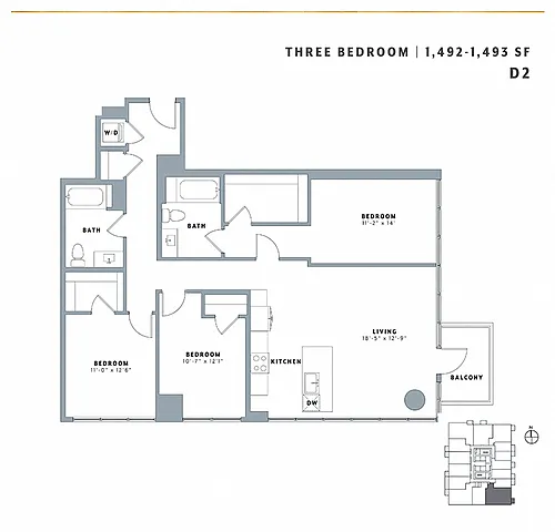 Floor plan Three Bedroom D2