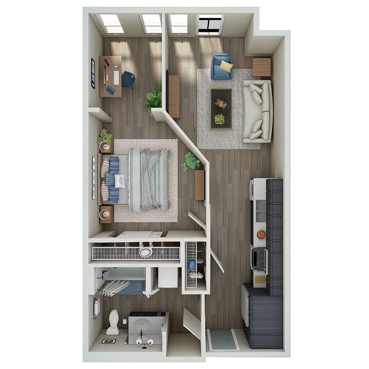 Floor plan 1 Bed, 1 Bath Den - N