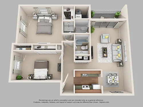 Floor plan 2-Bedroom 2-Bathroom | 1,036 sqft