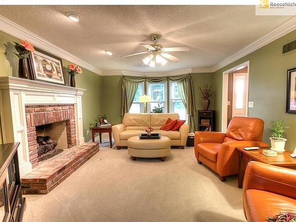 Spacious living room with fireplace
