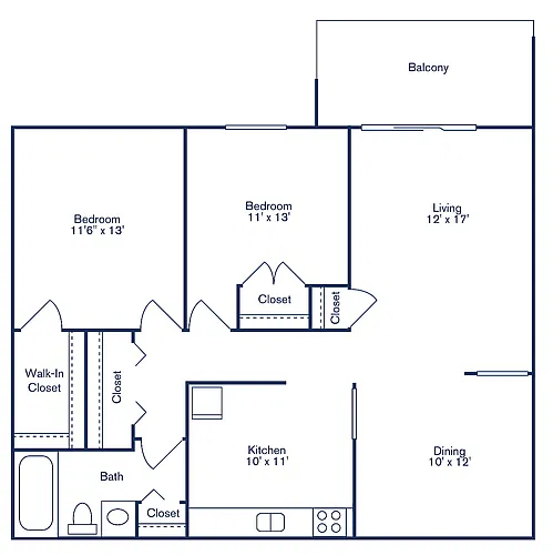Floor plan 2 Bedroom, 1 Bath - Renovated