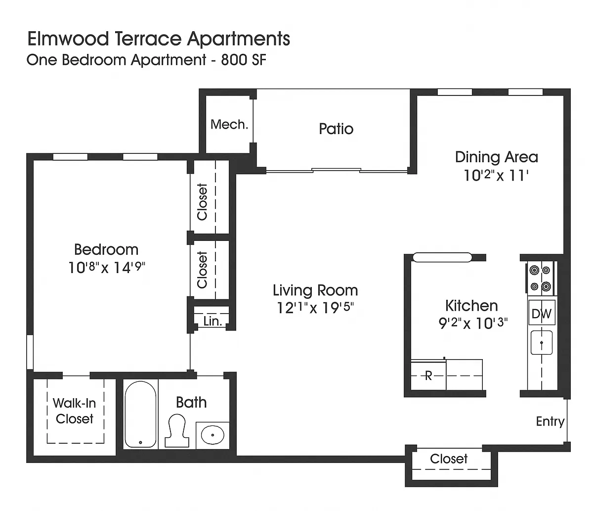 Floor plan 1BR 1BA (800sf)
