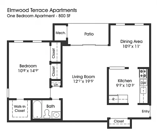 Floor plan 1BR 1BA (800sf)