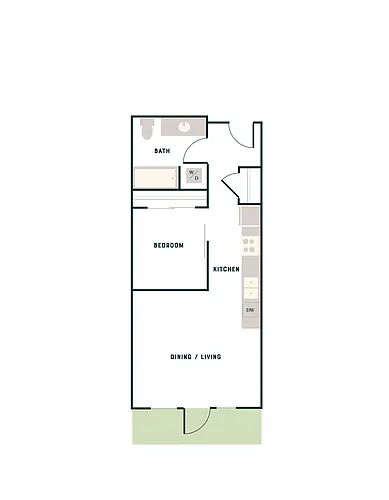 Floor plan Open 1 Bed, 1 Bath - East Apt C