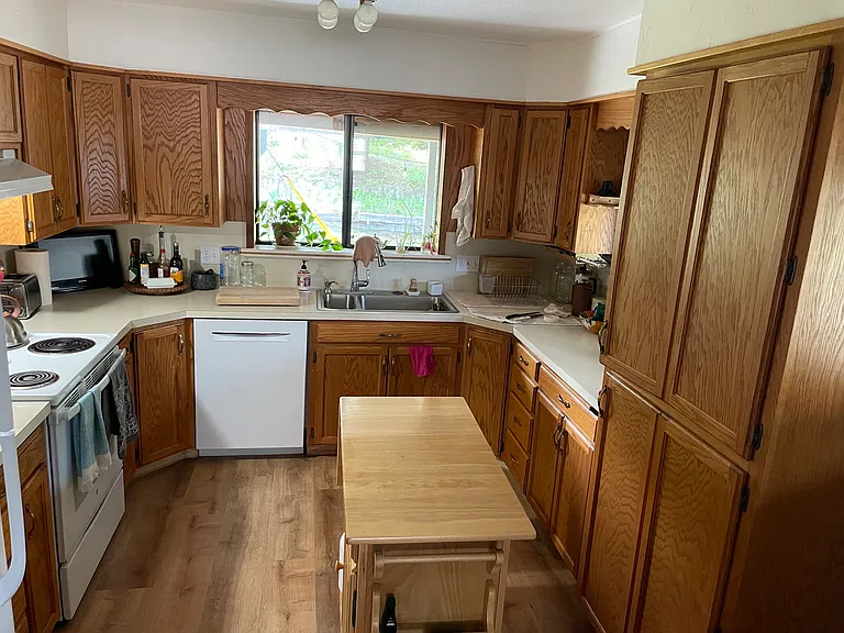 Nice deep cabinet storage in kitchen with many built in slide out shelves