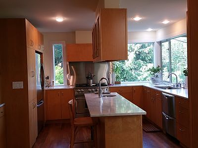 view facing north. new electric stove with other appliances being about two years old.