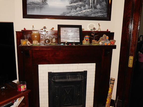 Wood burning fireplace.