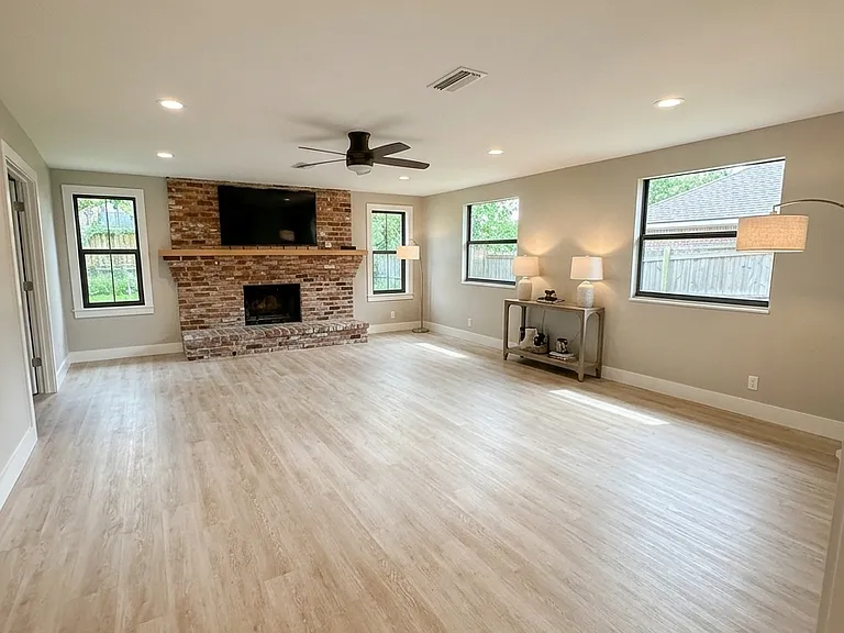 living room with real fire place