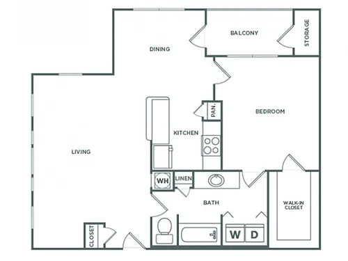 Floor plan One bedroom One Bath (911 SF)