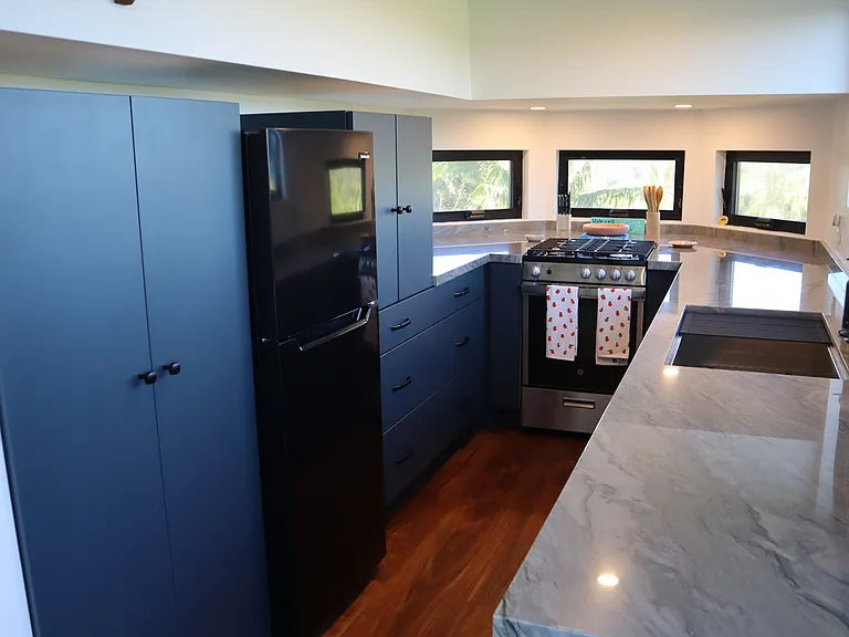 Fully furnished kitchen. Tons of storage. Propane range. *No dishwasher* Portable range hood. thoughtfully designed by someone who likes to cook :)