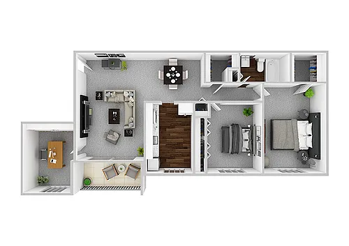 Floor plan 2 Bedroom/1 Bathroom w/ Den - 986 sq ft