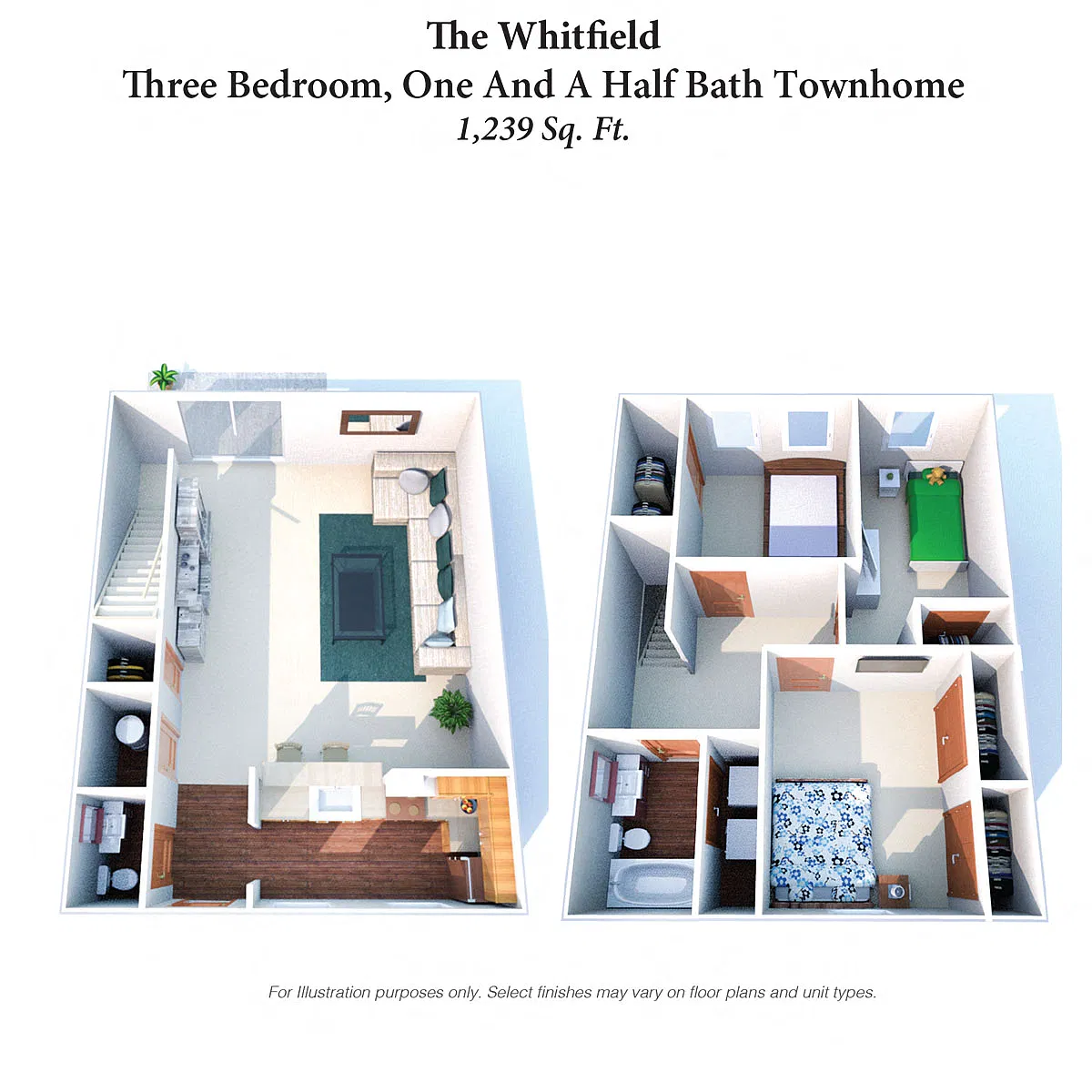Floor plan The Whitfield: 3 Bed, 1.5 Bath Townhome