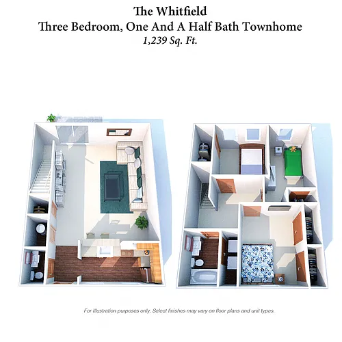 Floor plan The Whitfield: 3 Bed, 1.5 Bath Townhome