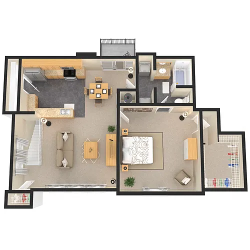 Floor plan 1 Bed Loft + $125 Attached Garage (fireplace optio