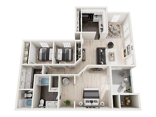 Floor plan Three Bedrooms Two Bathrooms B