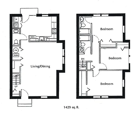 Floor plan Three Bedroom Two and Half-Bath Townhome