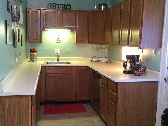 Kitchen has plenty of counter and cabinet space.