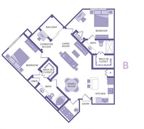 Floor plan 2 Bedroom 2 Bath Plan B Market