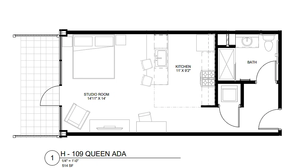 Floor plan H-111 - Furnished Studio - Corp Patio