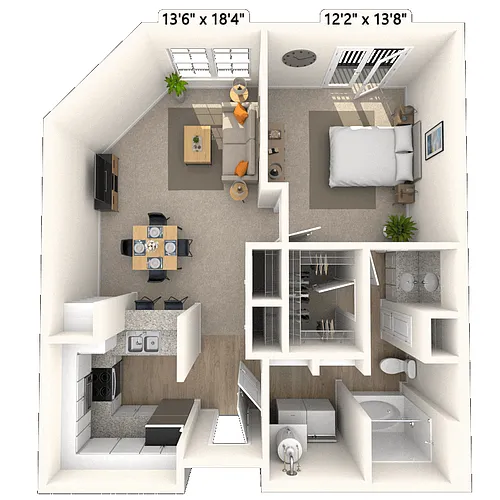 Floor plan Traditional 1x1 757-968 SF