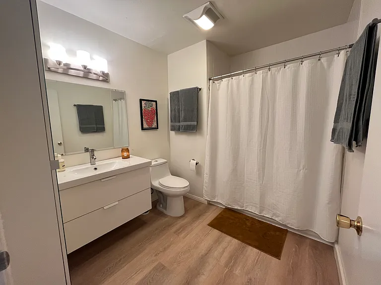 Large bathroom with tub.