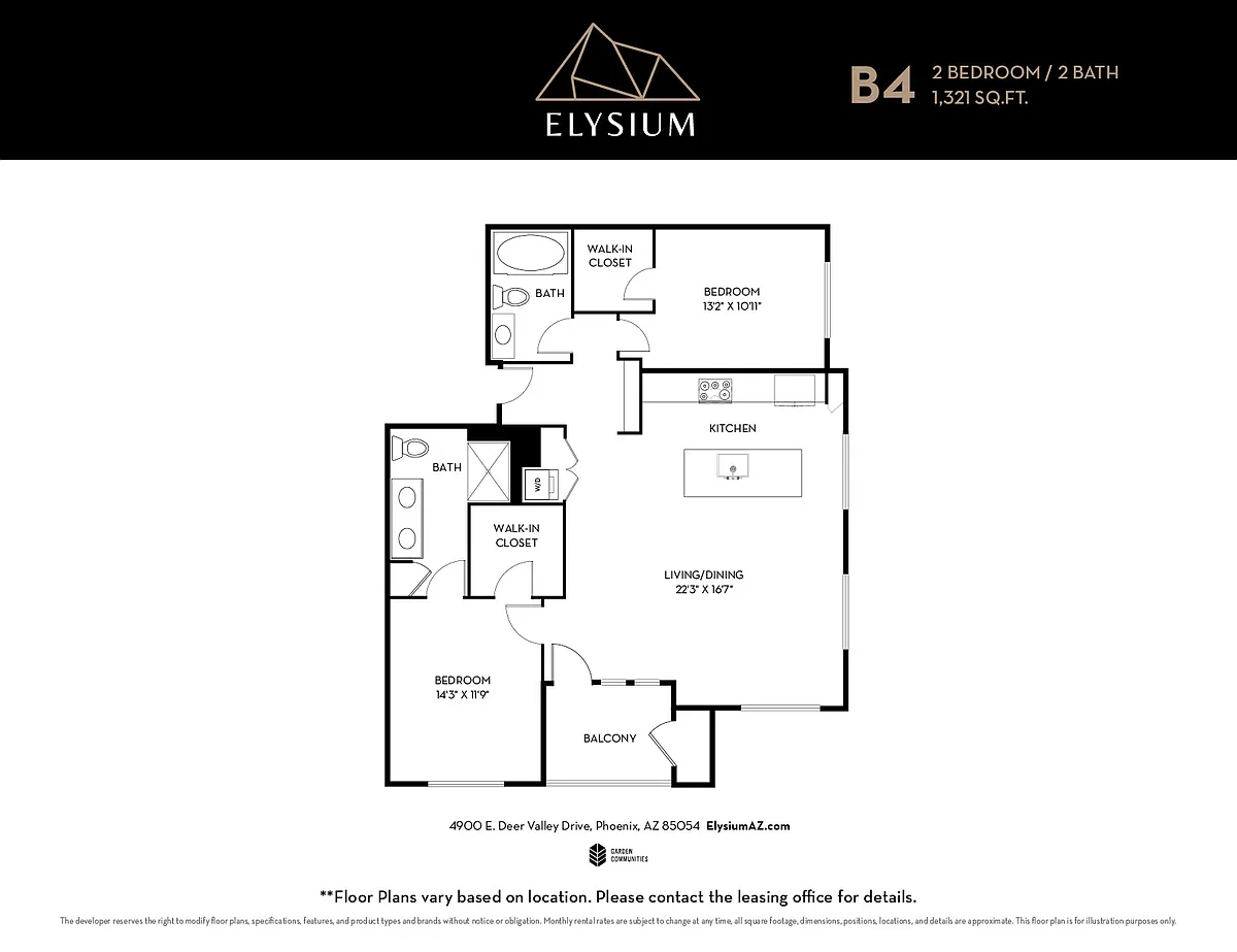 Floor plan B4 - 2 Bedrooms / 2 Bath