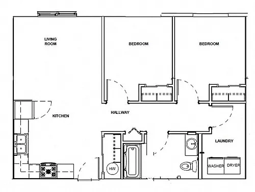 Floor plan Two Bedroom One Bath
