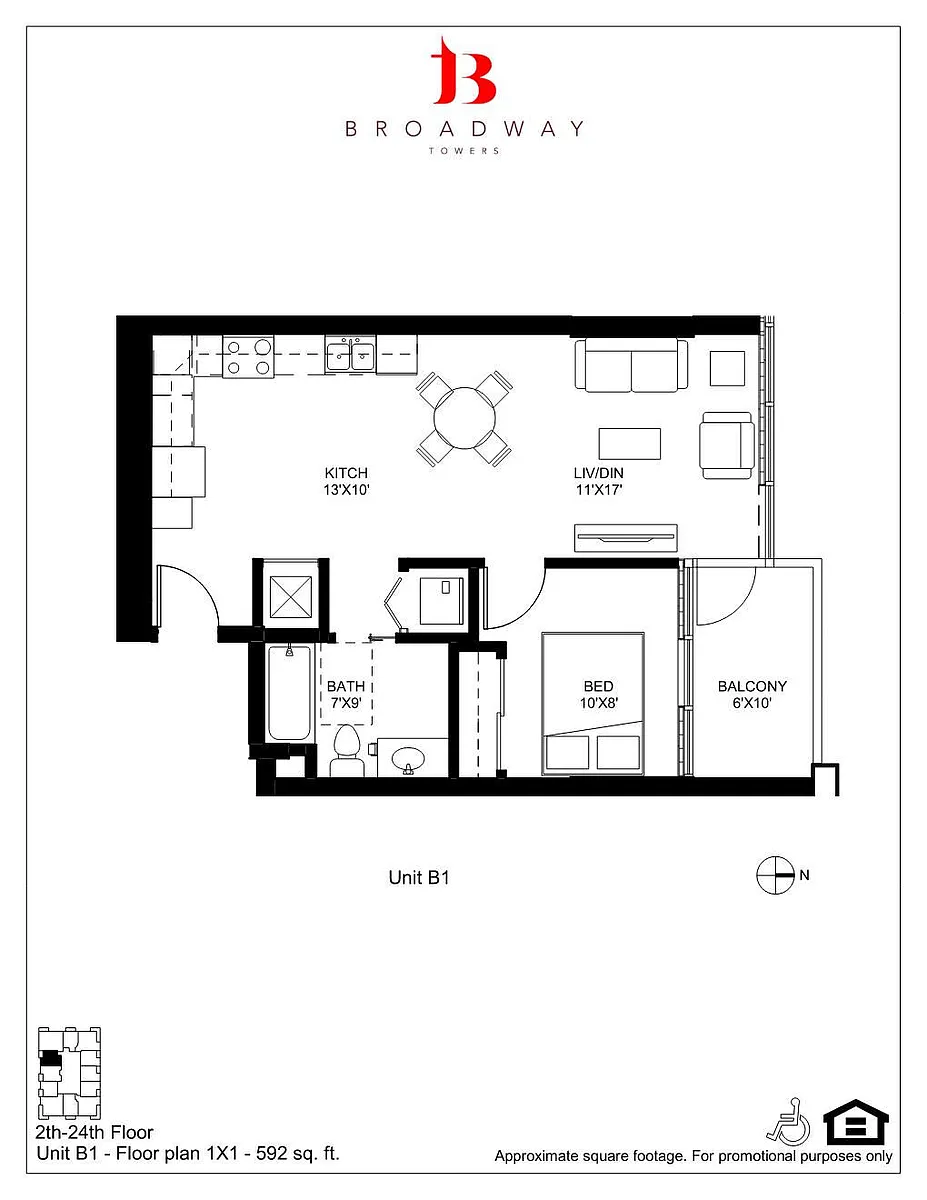 Floor plan Broadway B1 1x1
