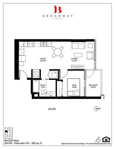 Floor plan Broadway B1 1x1