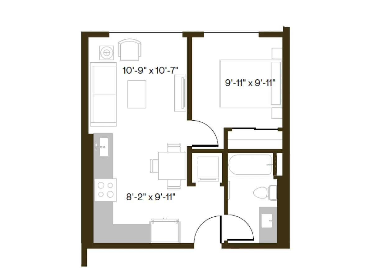 Floor plan 1 Bedroom, 1 Bath A4