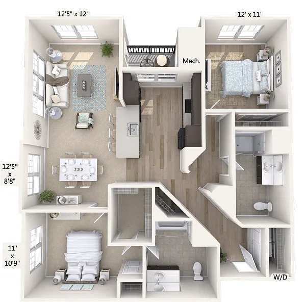Floor plan B4-1279sq-Black-ADA