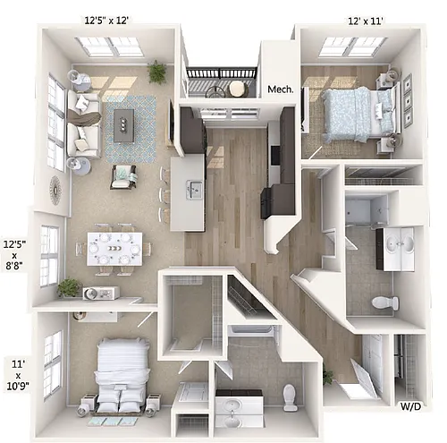 Floor plan B4-1279sq-Black-ADA