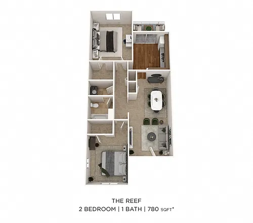 Floor plan Two Bedroom 1 Bath - 780 sqft