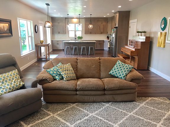 living room into kitchen