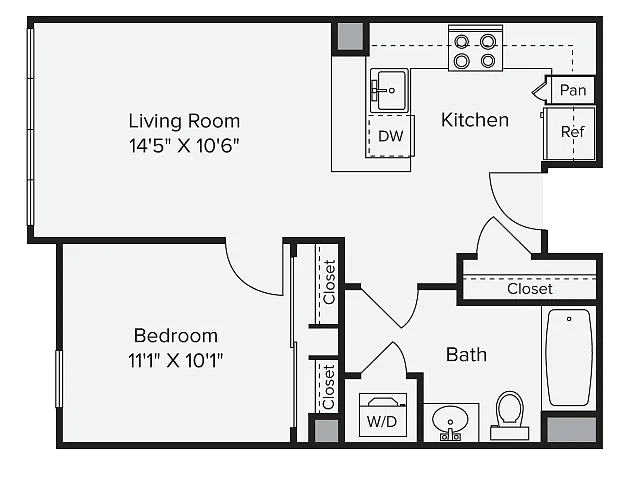 Floor plan 1 Bed 1 Bath - E