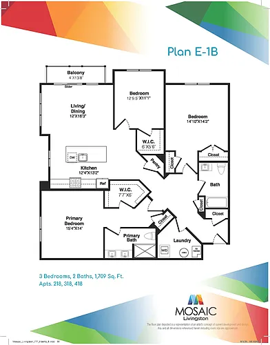 Floor plan Three Bedroom Two Baths (E-1B)