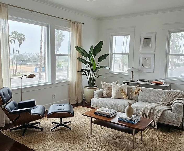 Furniture and decor are for staging purposes only; unit is provided unfurnished.