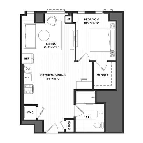 Floor plan 1 Bed/1 Bath-1B-2