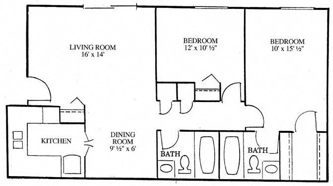 Floor plan Two Bedroom Two Bath Apartment Style B