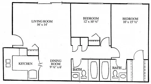 Floor plan Two Bedroom Two Bath Apartment Style B