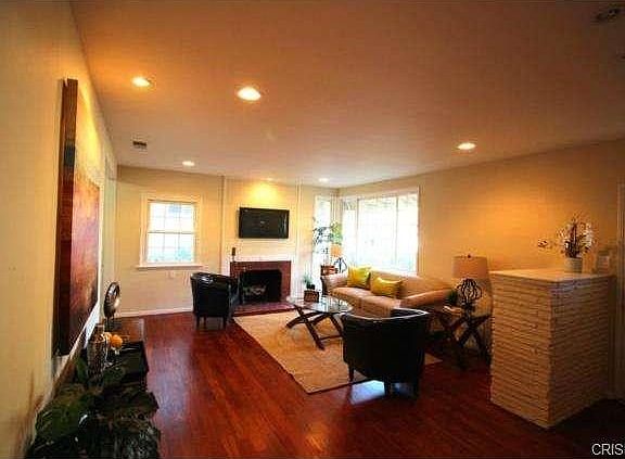 Living room with fire place.