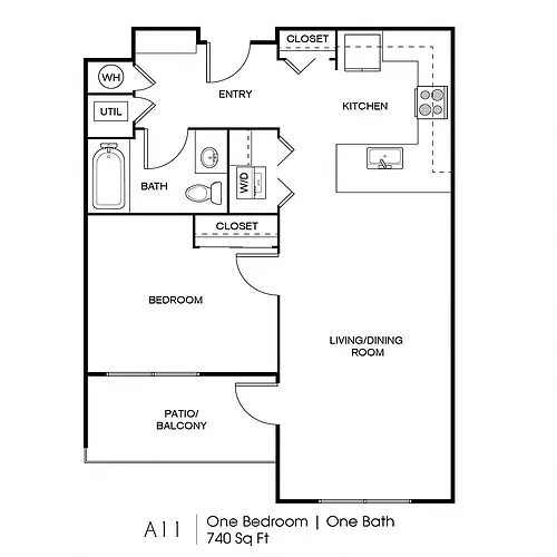 Floor plan A10: 1 Bed 1 Bath