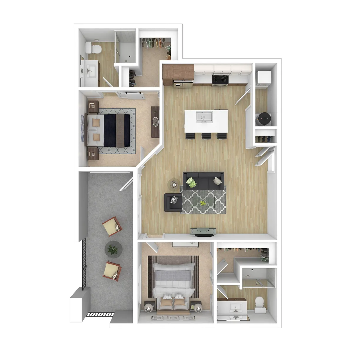 Floor plan 2 Bed 2 Bath Standard (1,001 Square Feet)