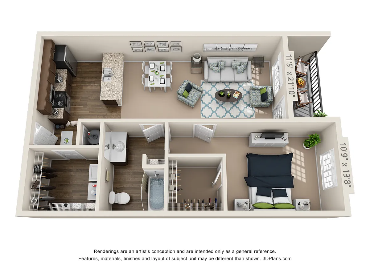 Floor plan A1 Mill on Price - One Bedroom, One Bathroom